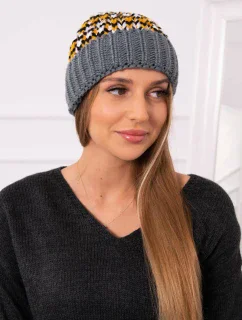 Dámská čepice Iris K348 tmavě šedá+žlutá
