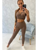 Žebrovaný komplet krátký top mocca Žebrovaný komplet krátký top mocca