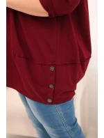 Dámská blůza Plus Size z bavlny s ozdobnými knoflíky a ohrnutými rukávy bordová