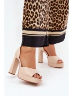 Dámské Sandály Na Podpatku A Platformě Eko Kožené Béžové Lomman