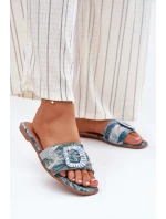 Ploché Dámské Pantofle S Ozdobnou Sponou Modré Clariola