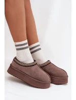 Dámské nízké semišové sněhule Vinceza s výšivkou na platformě – hnědé