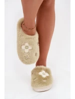 Dámské chlupaté papuče s květinami – pistáciové Selinne