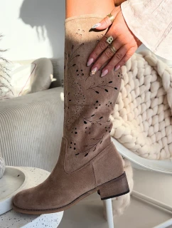 Dámské perforované kozačky na podpatku Helinna – béžové