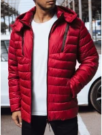 Pánská prošívaná bunda s kapucí červená FashionStreet TX4447 Pánská prošívaná bunda s kapucí červená FashionStreet TX4447