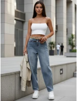 Dámské džíny balonového střihu s páskem a visačkou modré FashionStreet UY2915