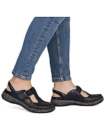 Dámské kožené ažurové sandály pohodlné široké černé Rieker 46397-00