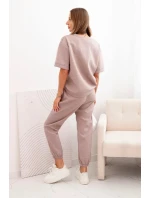 Dámský viskózový komplet s krátkým rukávem a nohavicemi béžový melír