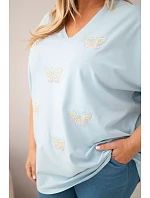 Dámská bavlněná halenka Plus Size s motýlky modrá