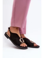 Elegantní dámské sandály s ozdobou z ekosuede S.Barski KV27-058 Černé Elegantní dámské sandály s ozdobou z ekosuede S.Barski KV27-058 Černé