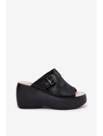 Kožené Dámské Sandály Na Platformě A Klínu S Přezkou Černé S.Barski LR51-542 Kožené Dámské Sandály Na Platformě A Klínu S Přezkou Černé S.Barski LR51-542