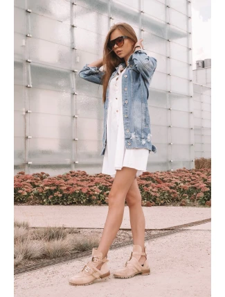 Lu Boo béžové Suede vystřihnout kotníkové boty Rock Girl