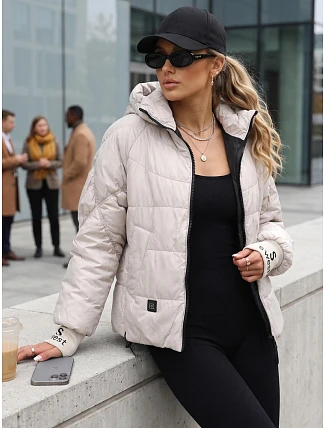 Dámská prošívaná bunda s kapucí, světle béžová, FashionStreet TY5761 Dámská prošívaná bunda s kapucí, světle béžová, FashionStreet TY5761
