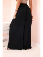 Široké dámské viskózové kalhoty s elastickým pasem černé Široké dámské viskózové kalhoty s elastickým pasem černé