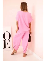 Komplet z viskózy halenka + kalhoty světle růžová