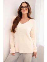 Svetr dámský z měkké pleteniny s dekoltem do V ecru