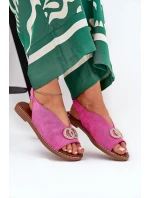 Dámské Sandály S Dekorací Na Plochém Podpatku Eko Sametové Růžové Ralisses