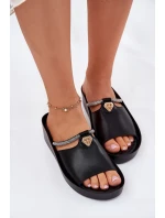 Kožené Dámské Pantofle S Ozdobným Páskem KV51-034 Černé