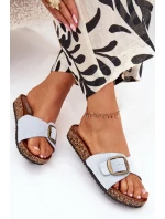 Dámské Pantofle S Přezkou Na Korkové Platformě Modré Zavira