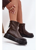Zazoo 60369 Dámské kožené kotníčkové boty na platformě čokoládové
