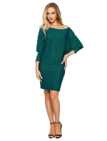 Mini šaty se spadlými rameny M723 smaragdové - MOE