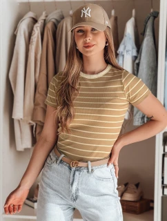 LINESS dámské pruhované basic tričko camel FashionStreet RY2819
