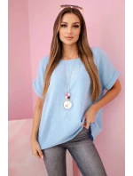 Mušelínová halenka s náhrdelníkem modrý Mušelínová halenka s náhrdelníkem modrý