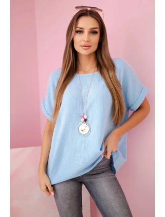 Mušelínová halenka s náhrdelníkem modrý Mušelínová halenka s náhrdelníkem modrý