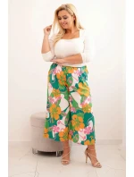 Dámské kalhoty Plus Size z viskózy s květinovým vzorem oranžová