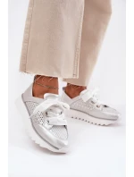 Dámské Kožené Tenisky Na Platformě D&A LR51-796 Stříbrné