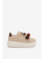 Dámské tenisky na platformě s ozdobnými pompony béžové Corinna