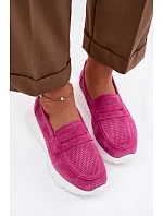 Dámské mokasiny z přírodního semiše na platformě Vinceza 79626 Fuchsiová
