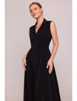 S409 Košilové šaty ve fitted střihu - černé