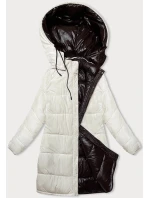 Hnědo-ecru hrubší oboustranná dámská zimní bunda (V767)