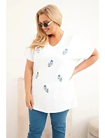 Dámská bavlněná halenka Plus Size s peříčky bílá