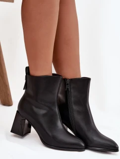 Dámské zateplené kotníkové boty na sloupku z pravé kůže – černé Vinceza