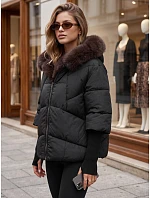 Dámská zimní prošívaná bunda s kožešinou, černá, FashionStreet TY5990