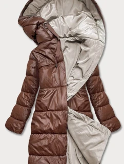 Hnědo/cappuccino dlouhá oboustranná zimní bunda (l22-9852-300/62)