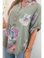 Dámská bavlněná halenka s květinovým vzorem khaki