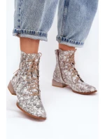 Kožené Vzorované Kotníkové Boty Na Ploché Podpatky Maciejka 06391-25 Béžové