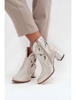 Kožené Prolamované Dámské Kotníkové Boty Na Podpatku Zazoo 3647 Zlatý Opotřebovaný