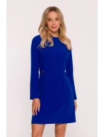 S419 Šaty s ozdobnými knoflíky v pase - královská modř