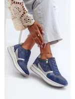 Dámské tenisky na platformě s prolamovaným vzorem a třpytkami INBLU Modrá Dámské tenisky na platformě s prolamovaným vzorem a třpytkami INBLU Modrá