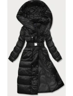 Dlouhá černá dámská bunda s opaskem (AG1-J9090)