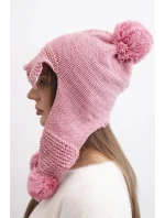 Dámská zimní čepice s vlnou a kšiltem a pompony K475 růžová
