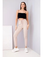 Dámské teplákové kalhoty s vysokým pasem a šňůrkou béžové