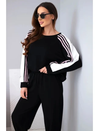 Dámský máslový komplet s lampasem a elastickým lemem černý