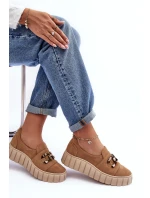 Zamszové dámské polobotky na platformě s ozdobou tmavě béžové Lewski 3398