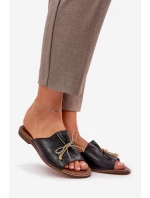 Kožené Ploché Elegantní Pantofle S Mašlí Lewski 3572 Černé