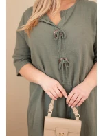 Dámské bavlněné šaty Plus Size s vázáním u výstřihu khaki